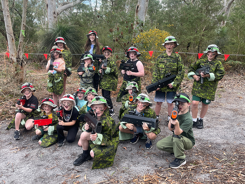 Players gearing up with laser tag equipment