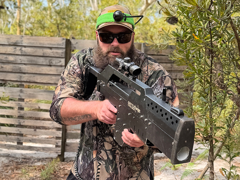 Player ready for extreme laser tag at Battlezone